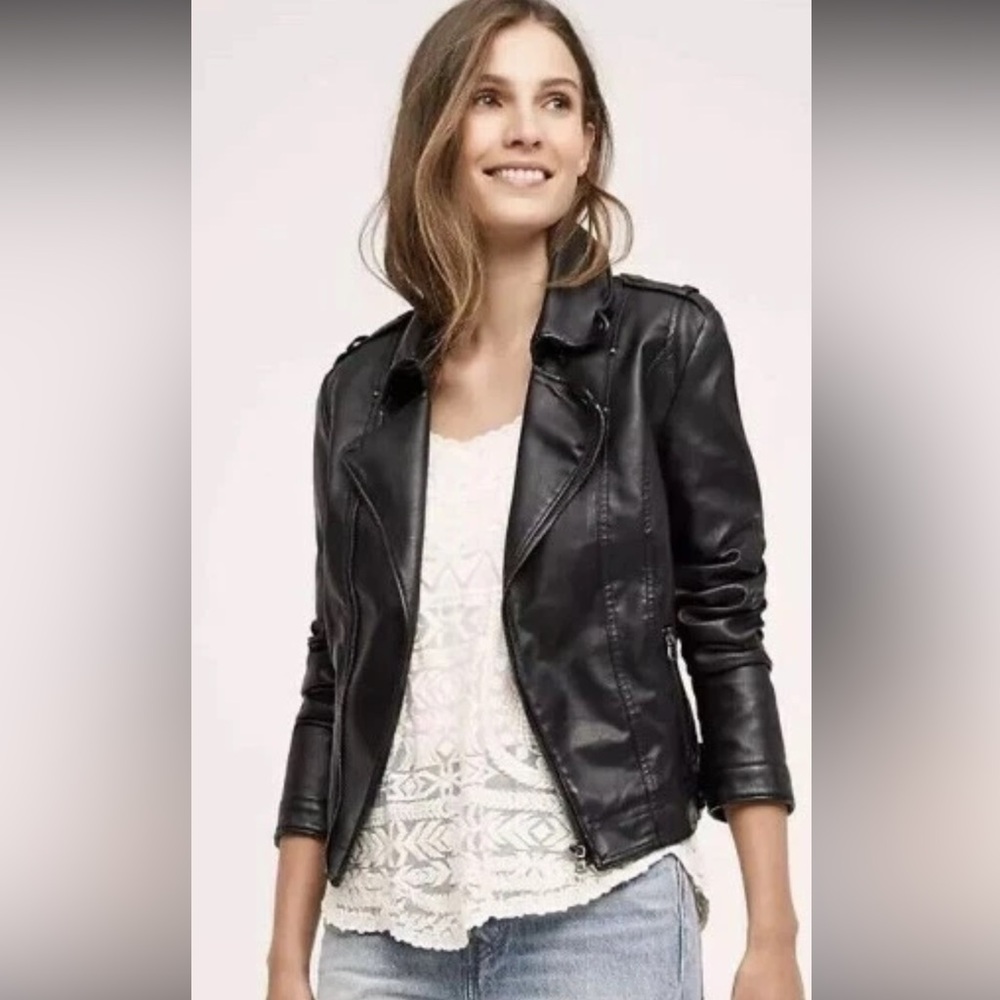 JKT Vegan Leather Jacket Anthropologie Black - size s small